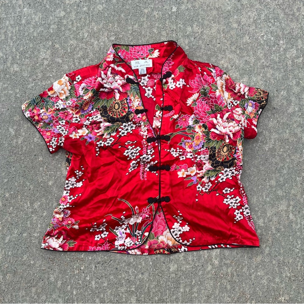 Floral Red Short Sleeve 100% Silk Chinese Women's Top Tee Shirt T-Shirt